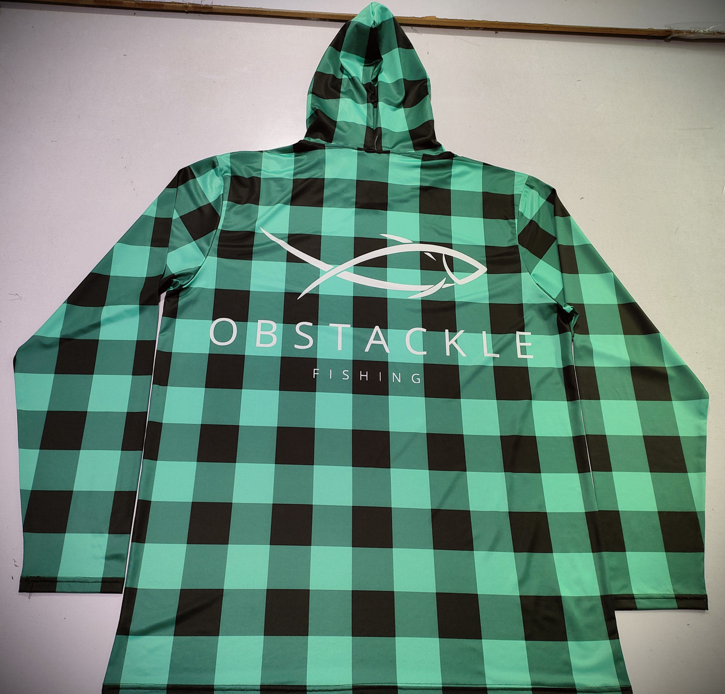 Obstackle Fishing Flanno Style Fishing Shirt, back shirt green