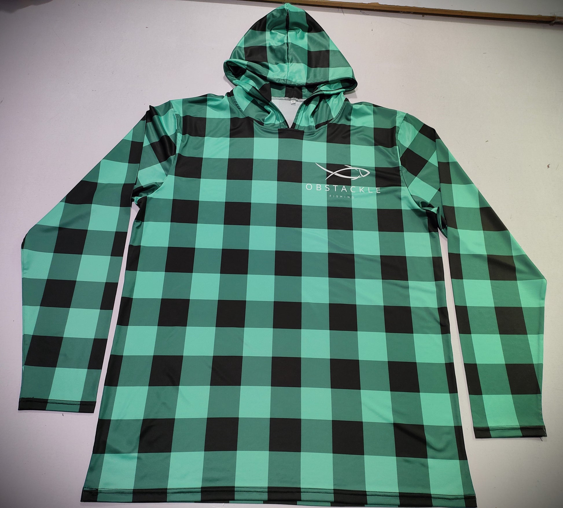 Obstackle Fishing Flanno Style Fishing Shirt, front shirt green